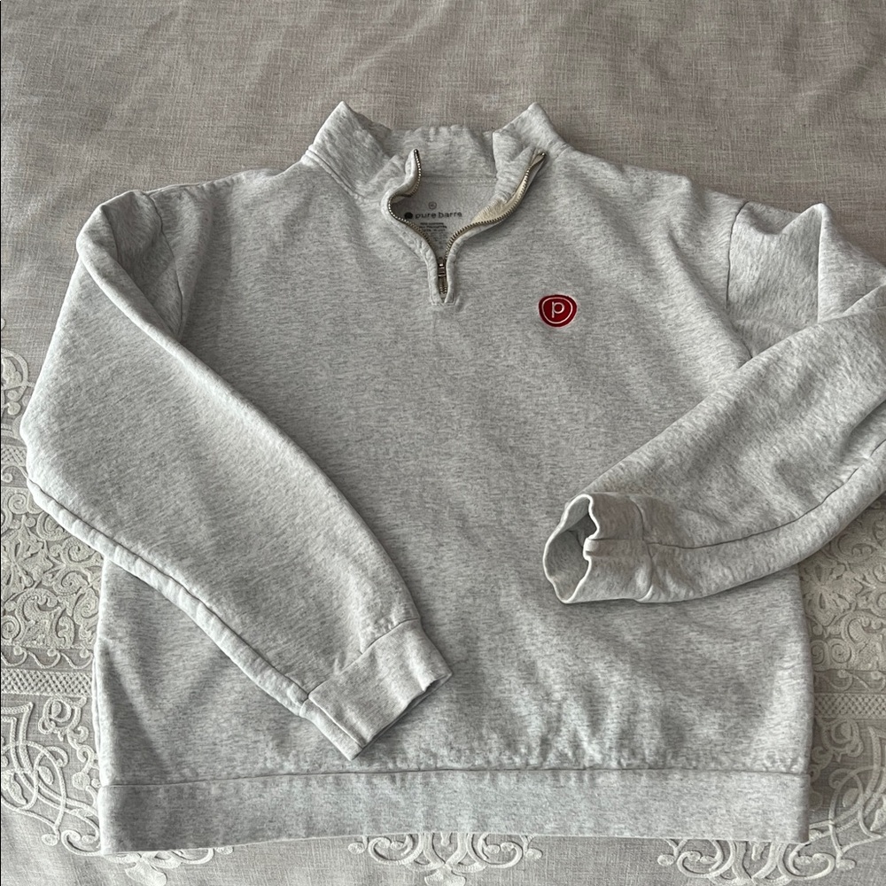 Pure Barre Light Heather Gray Quarter-Zip Sweatshirt with Red Logo